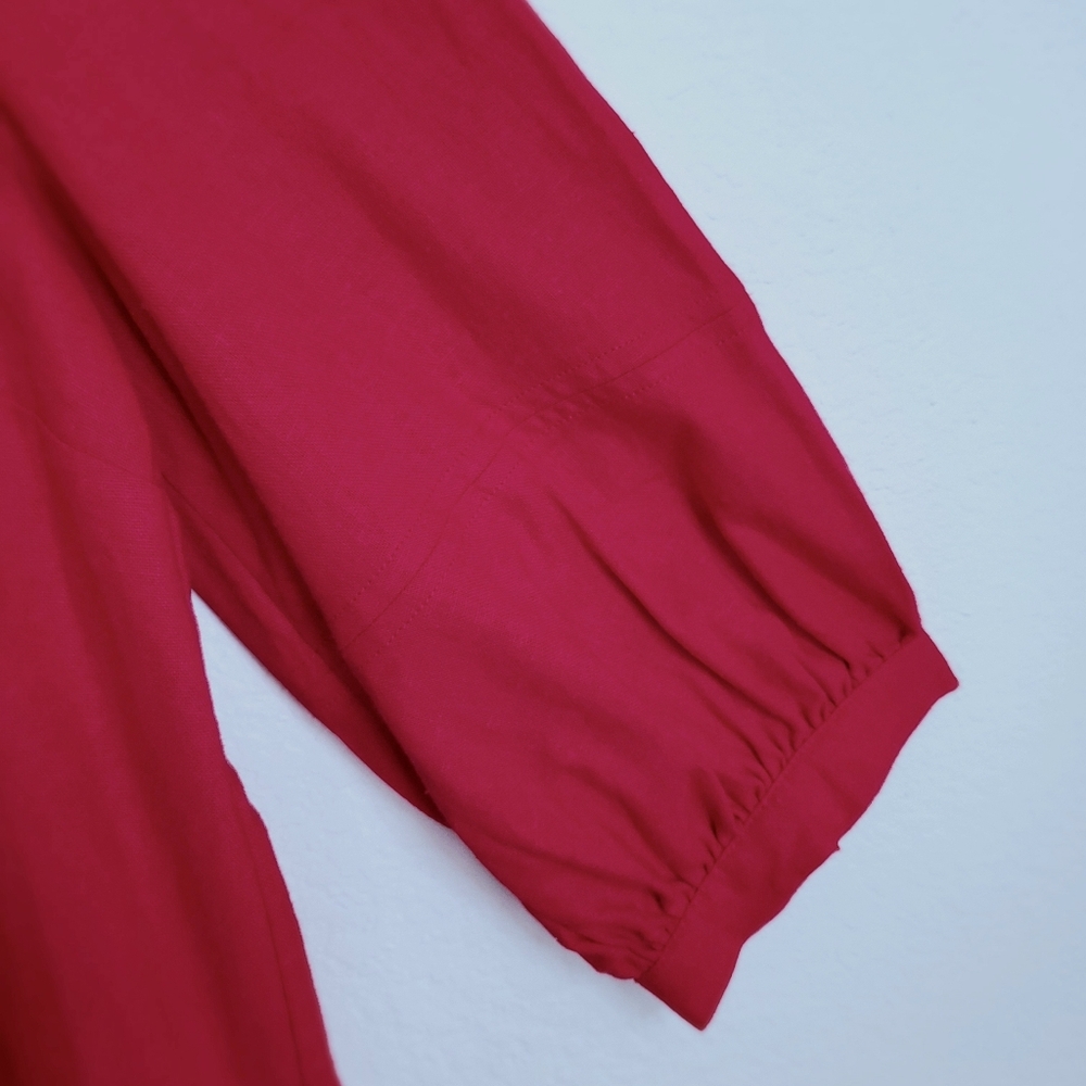 Who What Wear Linen Blend Red Balloon Puff Sleeves Dress, Medium - Picture 9 of 13